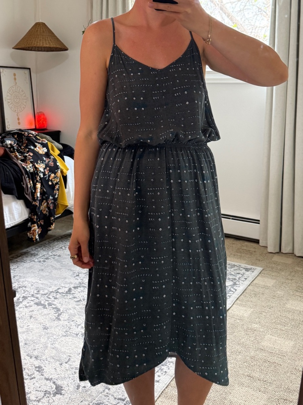 Carve Designs Black Midi Spaghetti-Strap Dress with Metallic Dot Print
